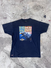 Vintage 1991 Harley-Davidson 3D Emblem Eagle Flag single stitch T-shirt front