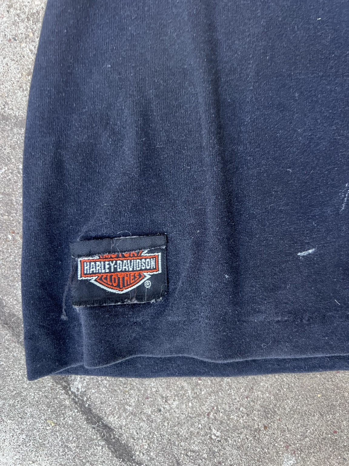 Vintage 1991 Harley-Davidson 3D Emblem woven label detail
