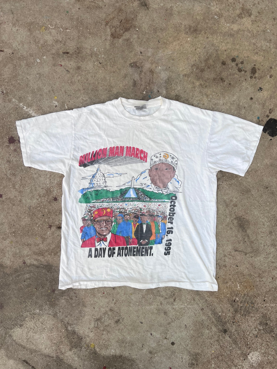 Full front of vintage 1995 Million Man March T-shirt