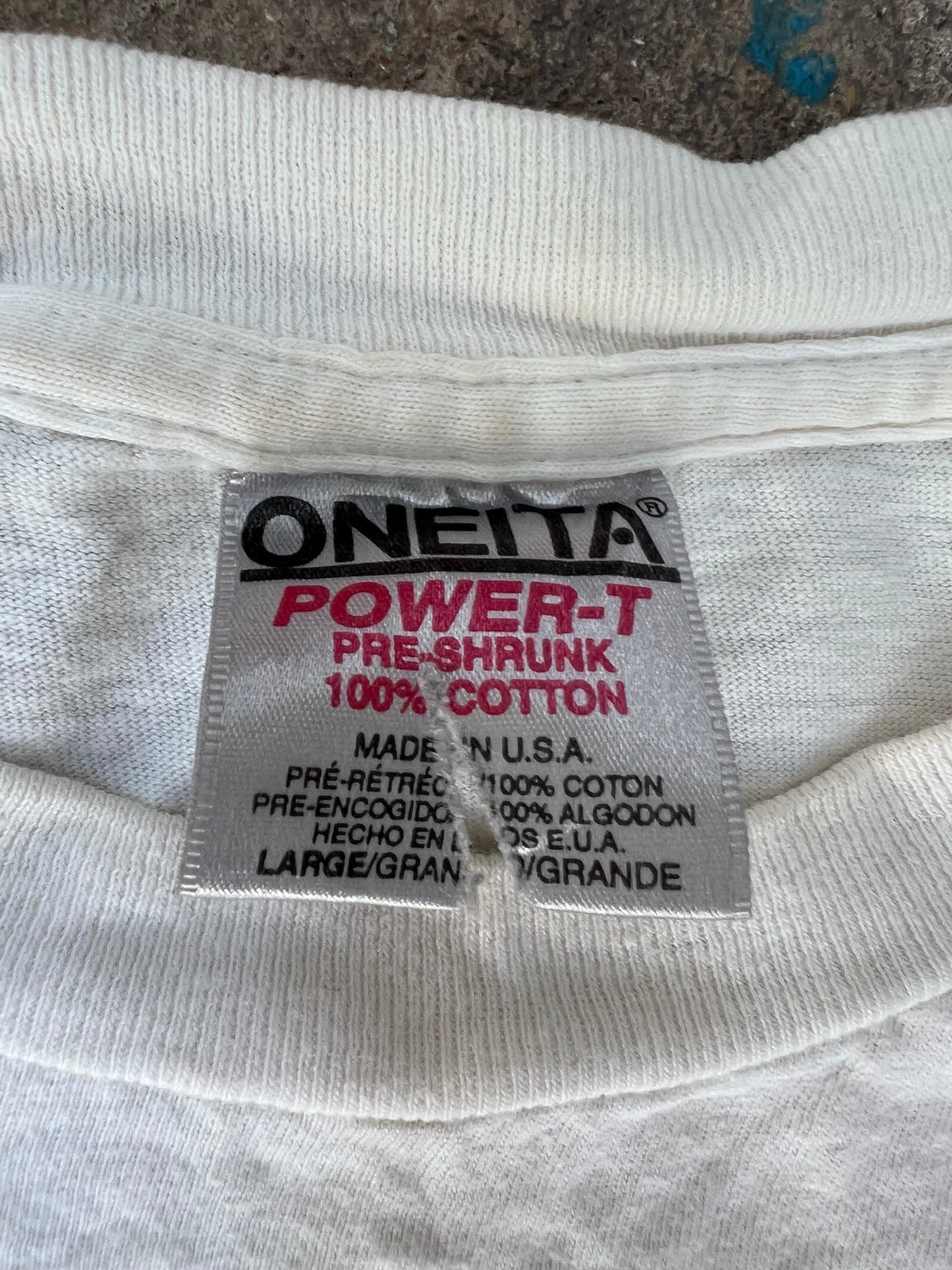 Oneita Power-T Large Made in USA neck tag