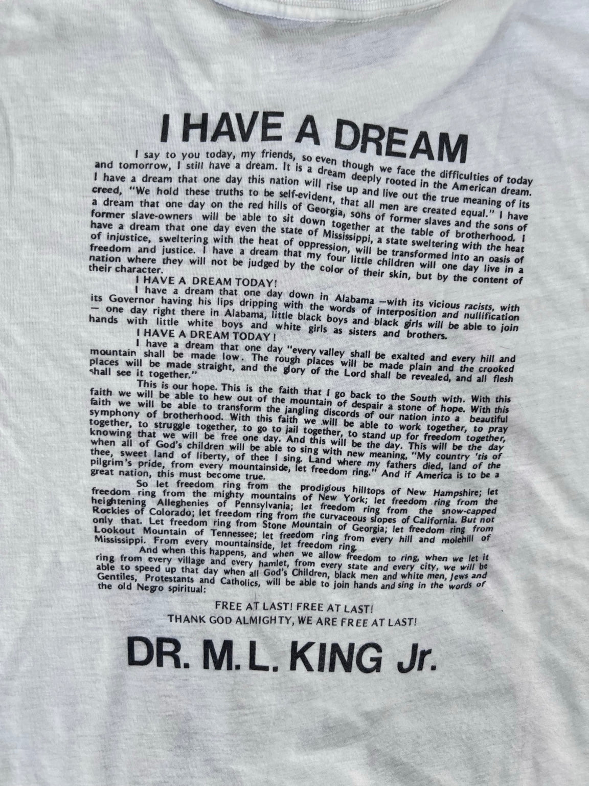 I Have A Dream back print detail